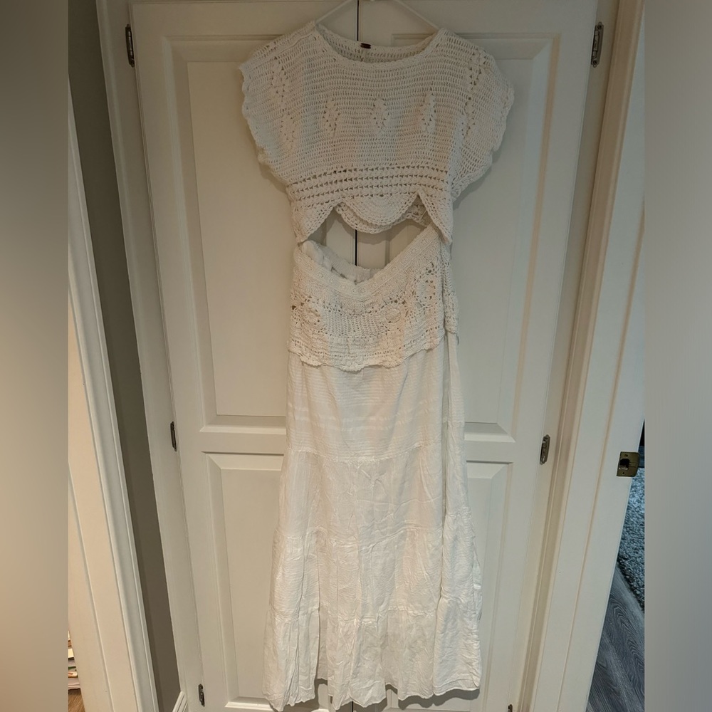 Free People White Crochet top & skirt set Size M
